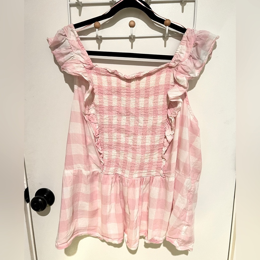 OLD NAVY PINK GINGHAM FLUTTER SLEEVE TOP